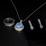 White Sapphire Ring Size 7, Aquamarine Earrings, and Opal Pendant Sterling Silver Collection 