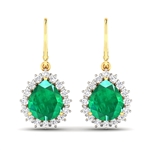 14K Yellow Gold Earrings 2.88 Carat Zambian Emerald Pears Cut with White Diamond  0.448ct (Vault_Q) 