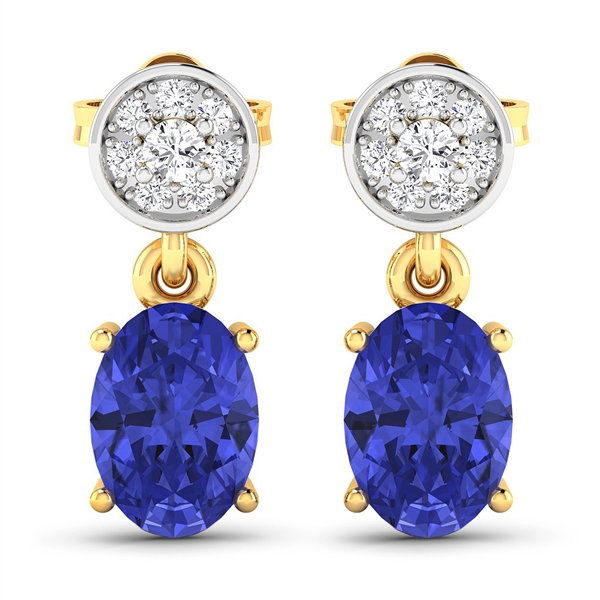 14K Yellow Gold Earrings 1.24 Carat Tanzanite Oval Cut with White Diamond  0.11ct (Vault_Q) 