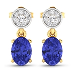 14K Yellow Gold Earrings 1.24 Carat Tanzanite Oval Cut with White Diamond  0.11ct (Vault_Q) 