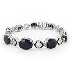 App: $21,460 29.31ctw Blue Sapphire and 0.25ctw Diamond 18K White Gold Bracelet with Black Enamel (Vault_R47) 