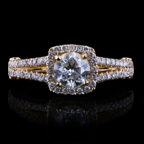 App: $6,185 0.90ct CENTER Diamond 14K Yellow Gold Unity Ring (1.61ctw Diamonds) (Vault_R47) 