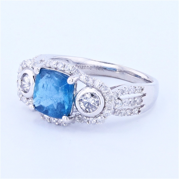 App: $4,673 1.61ct Aquamarine and 1.15ctw Diamond 14K White Gold Ring (Vault_R47) 