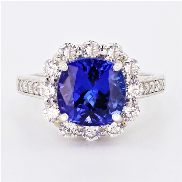 App: $17,500 4.00ct Tanzanite and 1.20ctw Diamond Platinum Ring (Vault_R47) 