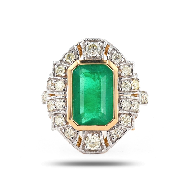 App: $16,290 3.96ct Emerald and 0.82ctw Diamond 18K Yellow and White Gold Ring (GIA CERTIFIED) (Vault_R47) 