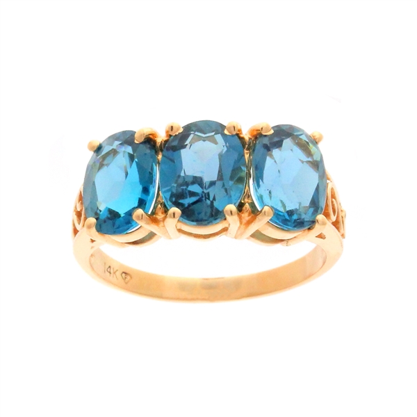 14KT Yellow Gold 4.32CT Blue Topaz Ring Fashionable Piece! -PNR-