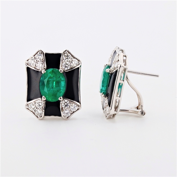 App: $15,000 3.68ctw Emerald and 1.05ctw Diamond Platinum Earrings (Vault_R47) 