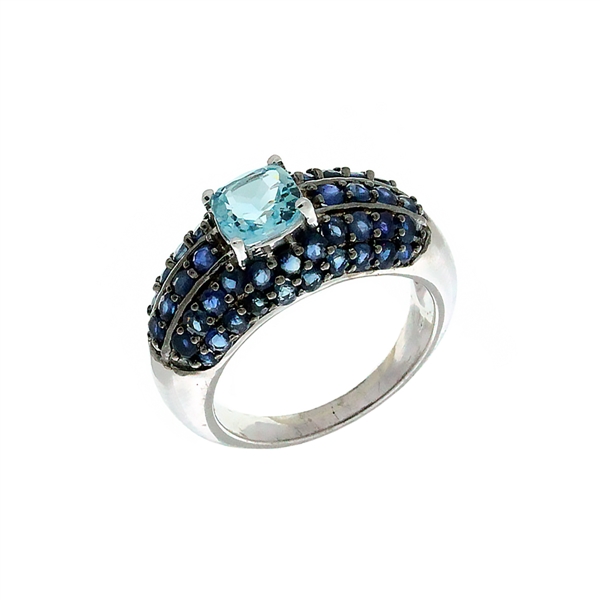 Blue Topaz and Sapphire Sterling Silver Size 6.5 Ring 