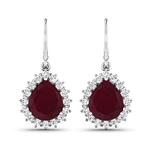 14K White Gold Earrings 3.7 Carat Ruby Pears Cut with White Diamond  0.448ct (Vault_Q) 