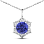 14K White Gold 18 Chain Pendant 2.02 Carat Tanzanite Round Cut with White Diamond  0.14ct (Vault_Q) 