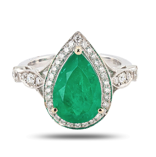 App: $14,235 3.94ct Emerald and 0.53ctw Diamond 18K White Gold Ring (Vault_R47) 