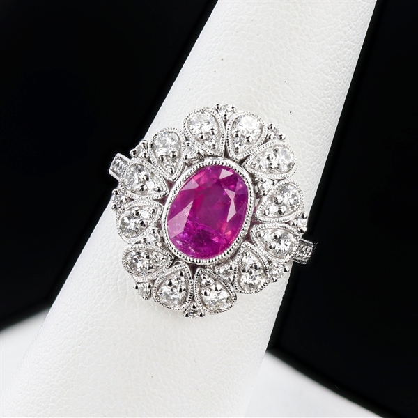 App: $32,640 3.05ct UNHEATED Pink Sapphire and 0.89ctw Diamond Platinum Ring (GIA CERTIFIED) (Vault_R47) 