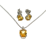 1.68CT Oval Cut Citrine Quartz Sterling Silver Pendant With 18" Chain And 1.60CT Oval Cut Citrine Quartz Solitaire Earrings