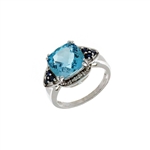 Blue Topaz and Sapphire Sterling Silver Size 7 Ring 