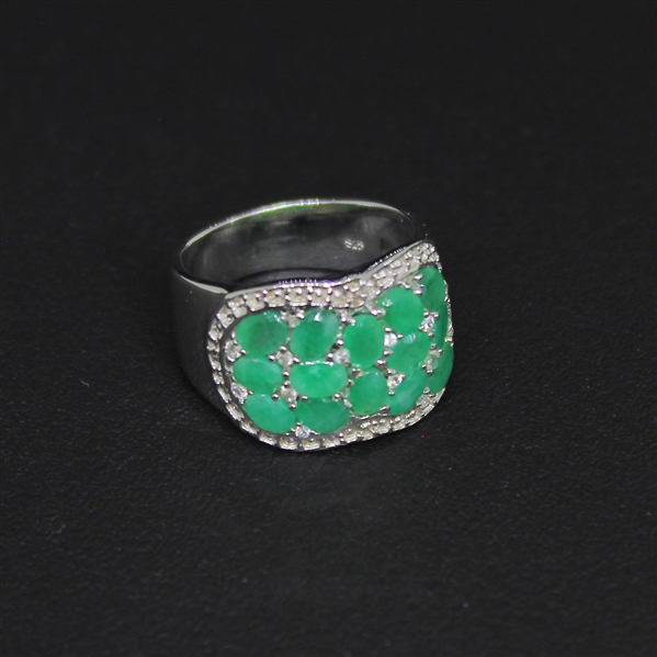 Emerald 925 Sterling Silver Size 6.5 Ring 