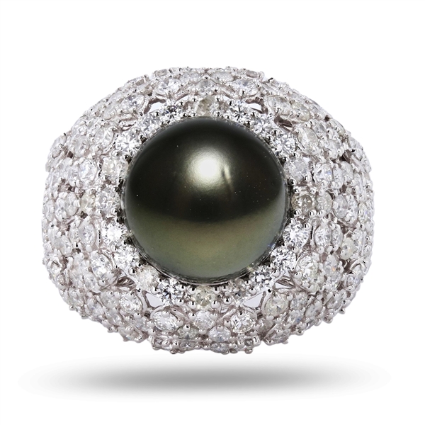 App: $15,751 11mm Tahitian Pearl and 3.00ctw Diamond 18K White Gold Ring (Vault_R47) 