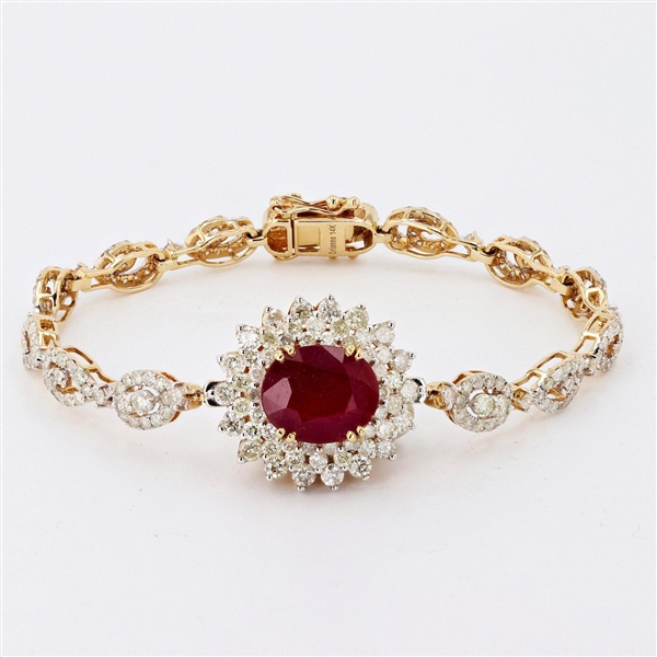 App: $12,995 5.19ct Ruby and 5.18ctw Diamond 14K Yellow Gold Bracelet (Vault_R47) 