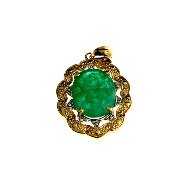 14KT. Gold, 5.09CT Oval Cut Green Emerald Solitaire Pendant