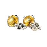 1.46CT Round Cut Citrine Solitaire Sterling Silver Earrings