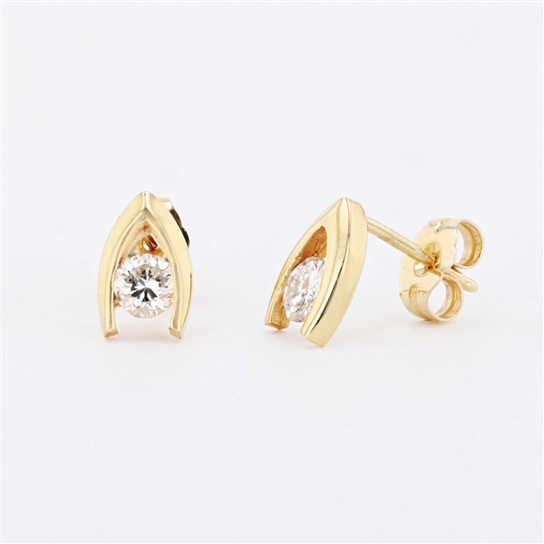 18K Yellow Gold 0.44CT Diamond Solitaire Earrings -PNR-