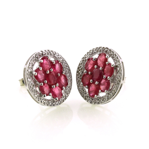 Ruby Oval Cut Sterling Silver Earrings 