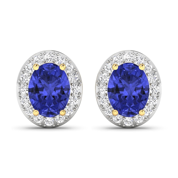 14K Yellow Gold Earrings 2.18 Carat Tanzanite Oval Cut with White Diamond  0.448ct (Vault_Q) 