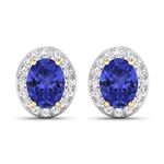 14K Yellow Gold Earrings 2.18 Carat Tanzanite Oval Cut with White Diamond  0.448ct (Vault_Q) 