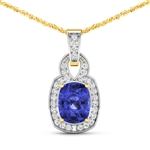 14K Yellow Gold 18 Chain Pendant 2.02 Carat Tanzanite Cushion Cut with White Diamond  0.25ct (Vault_Q) 