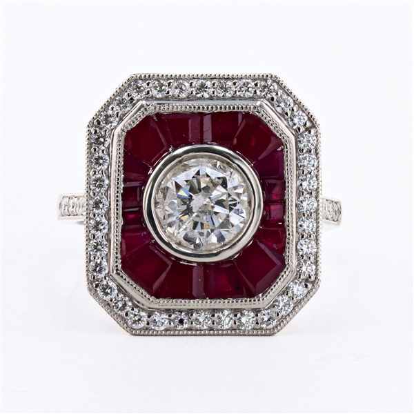 App: $11,995 1.01ct Diamond and 2.11ctw Ruby Platinum Ring (1.48ctw Diamonds) (Vault_R47) 