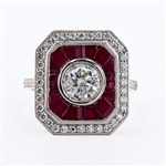 App: $11,995 1.01ct Diamond and 2.11ctw Ruby Platinum Ring (1.48ctw Diamonds) (Vault_R47) 