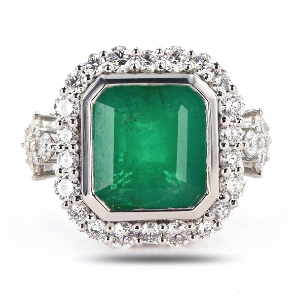 App: $46,234 8.77ct Emerald and 1.91ctw Diamond Platinum Ring (GIA CERTIFIED) (Vault_R47) 