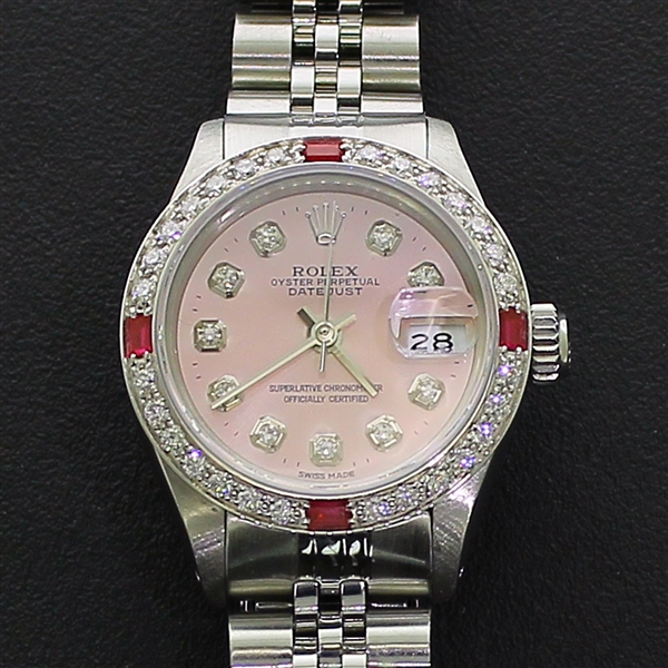 Rolex Ladies Datejust Pink Diamond Dial 18K White Gold & Stainless Steel Watch 