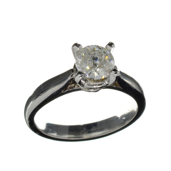 14K White Gold, 0.98CT Round Cut Diamond Ring