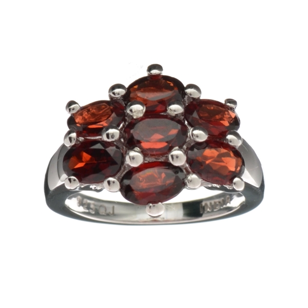 3.71CT 7 Oval Cut Garnets 925 Sterling Silver Ring   