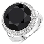 14K White Gold 11.77CT Round Cut Black Diamond and Diamond Ring Mesmerizing Piece! -PNR-