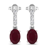 14K White Gold Earrings 1.7 Carat Ruby Oval Cut with White Diamond  0.14ct (Vault_Q) 