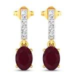 14K Yellow Gold Earrings 1.7 Carat Ruby Oval Cut with White Diamond  0.14ct (Vault_Q) 