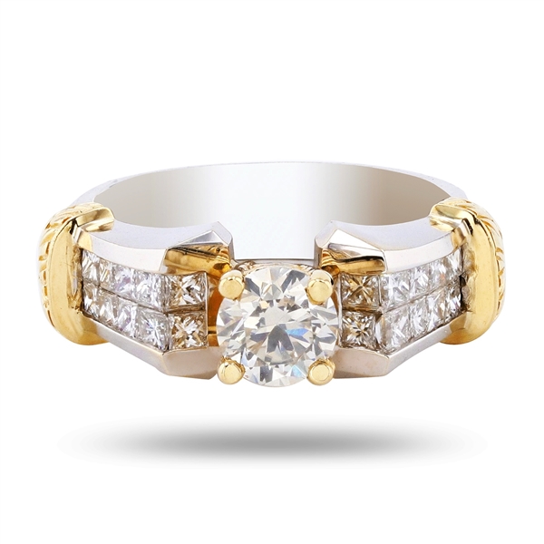 App: $7,785 0.71ct SI2 CLARITY CENTER Diamond 18K White and Yellow Gold Ring (1.51ctw Diamonds) GIA CERTIFIED (Vault_R47) 