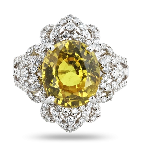 App: $18,320 7.68ct Yellow Sapphire and 0.90ctw Diamond Platinum Ring (Vault_R47) 