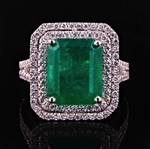 App: $22,710 6.48ct Emerald and 1.03ctw Diamond Platinum Ring (GIA CERTIFIED) (Vault_R47) 