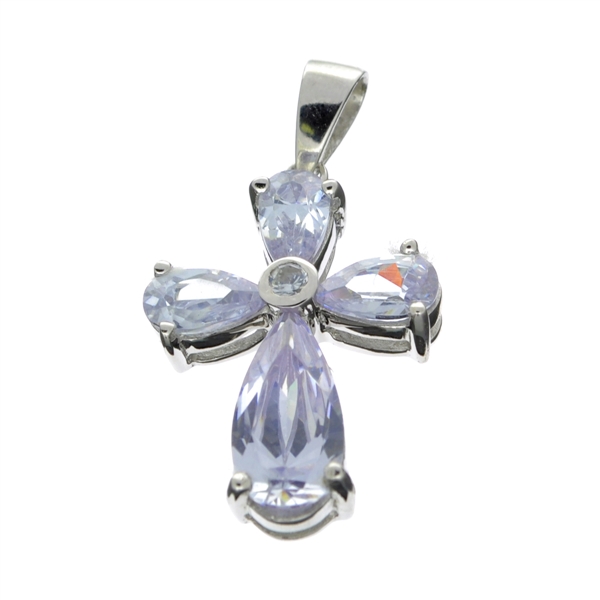 Designer Sebastian, French Cubic Zironia And Sterling Silver Cross Pendant