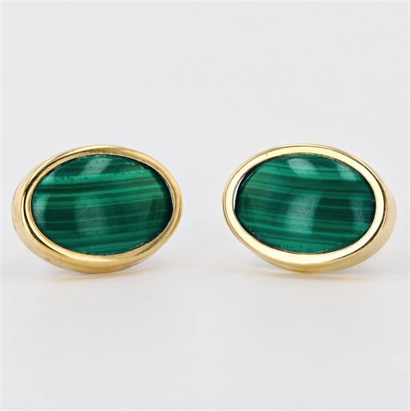 14K Yellow Gold Malachite Earrings -PNR-