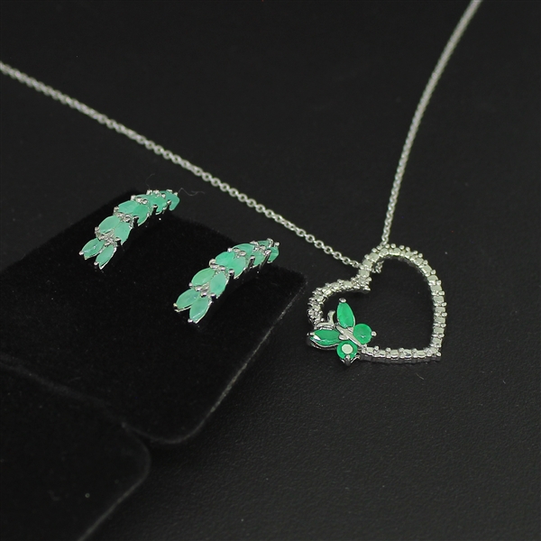  Emerald Earrings and Pendant Sterling Silver Collection 