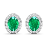 14K White Gold Earrings 2 Carat Zambian Emerald Oval Cut with White Diamond  0.448ct (Vault_Q) 