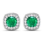 14K White Gold Earrings 1.92 Carat Zambian Emerald Cushion Cut with White Diamond  0.448ct (Vault_Q) 