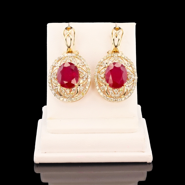 App: $14,390 14.32ctw Ruby and 2.62ctw Diamond 14K Yellow Gold Earrings (Vault_R47) 