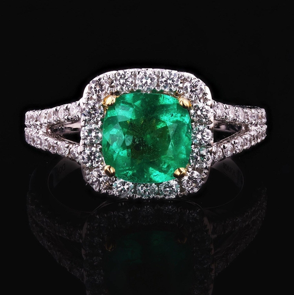 App: $5,085 1.35ct Emerald and 0.62ctw Diamond 18K White Gold Ring (Vault_R47) 