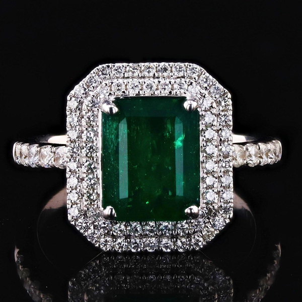 App: $16,100 3.47ct Emerald and 0.56ctw Diamond 14K White Gold Ring (Vault_R47) 