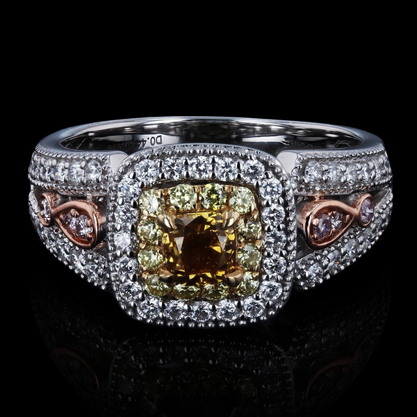 App: $9,480 0.44ct CENTER VS1 CLARITY Fancy Deep Yellow Diamond 14K White Gold Ring (1.11ctw Diamonds) (Vault_R47) 