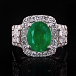 App: $16,200 3.45ct Emerald and 1.37ctw Diamond Platinum Ring (Vault_R47) 